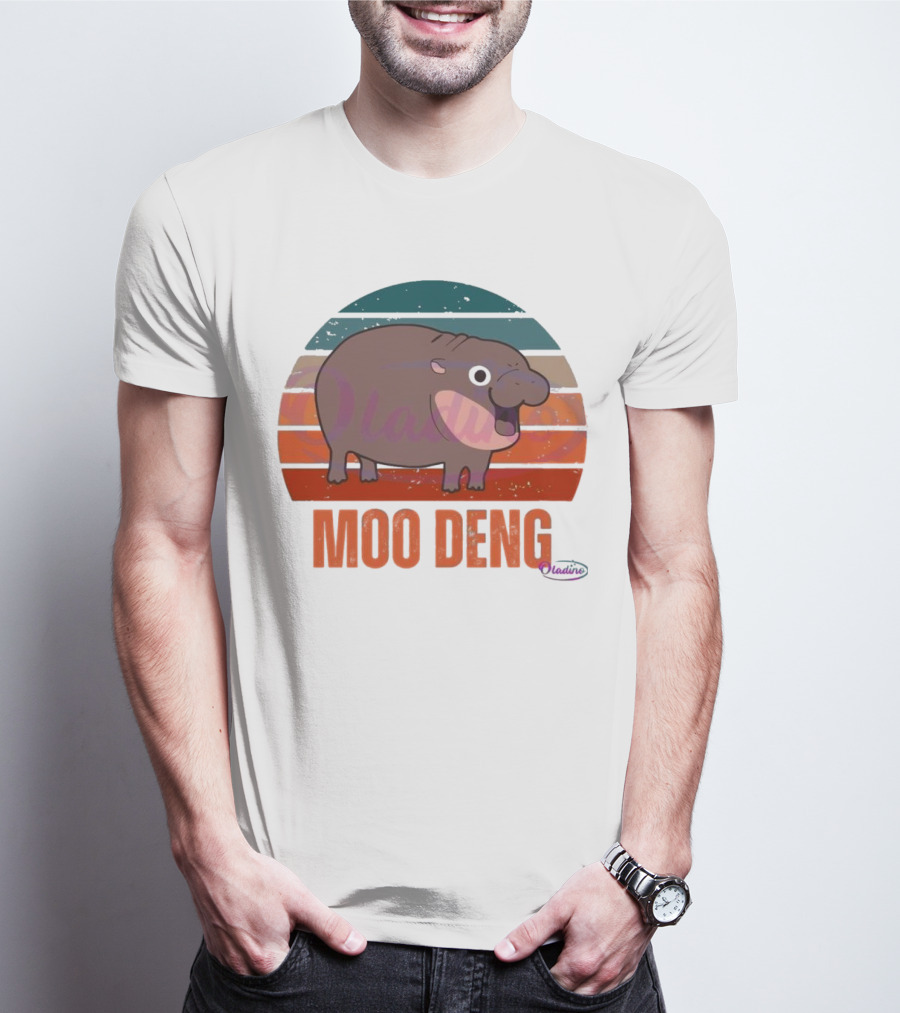 Retro Sunset Moo Deng Pygmy Hippo T-Shirt