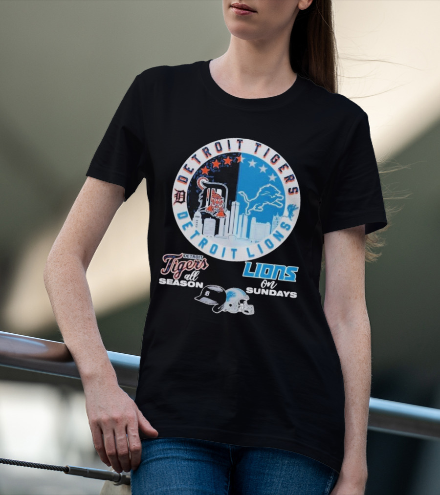 Detroit Tigers Detroit Lions All Season On Sundays T-Shirt