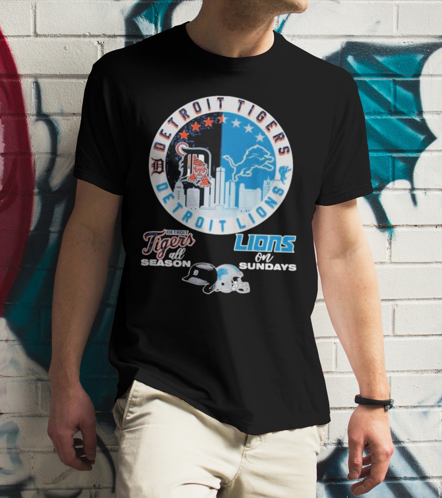 Detroit Tigers Detroit Lions All Season On Sundays T-Shirt
