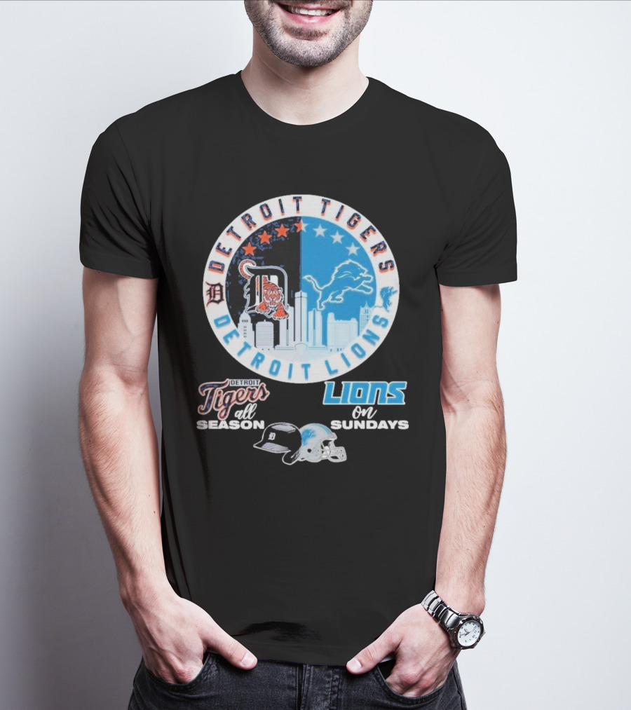 Detroit Tigers Detroit Lions All Season On Sundays T-Shirt
