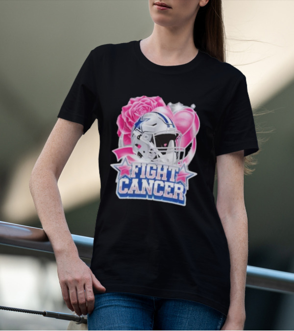 Dallas Cowboys Fight Breast Cancer Awareness Rose Pink Heart Helmet T-Shirt