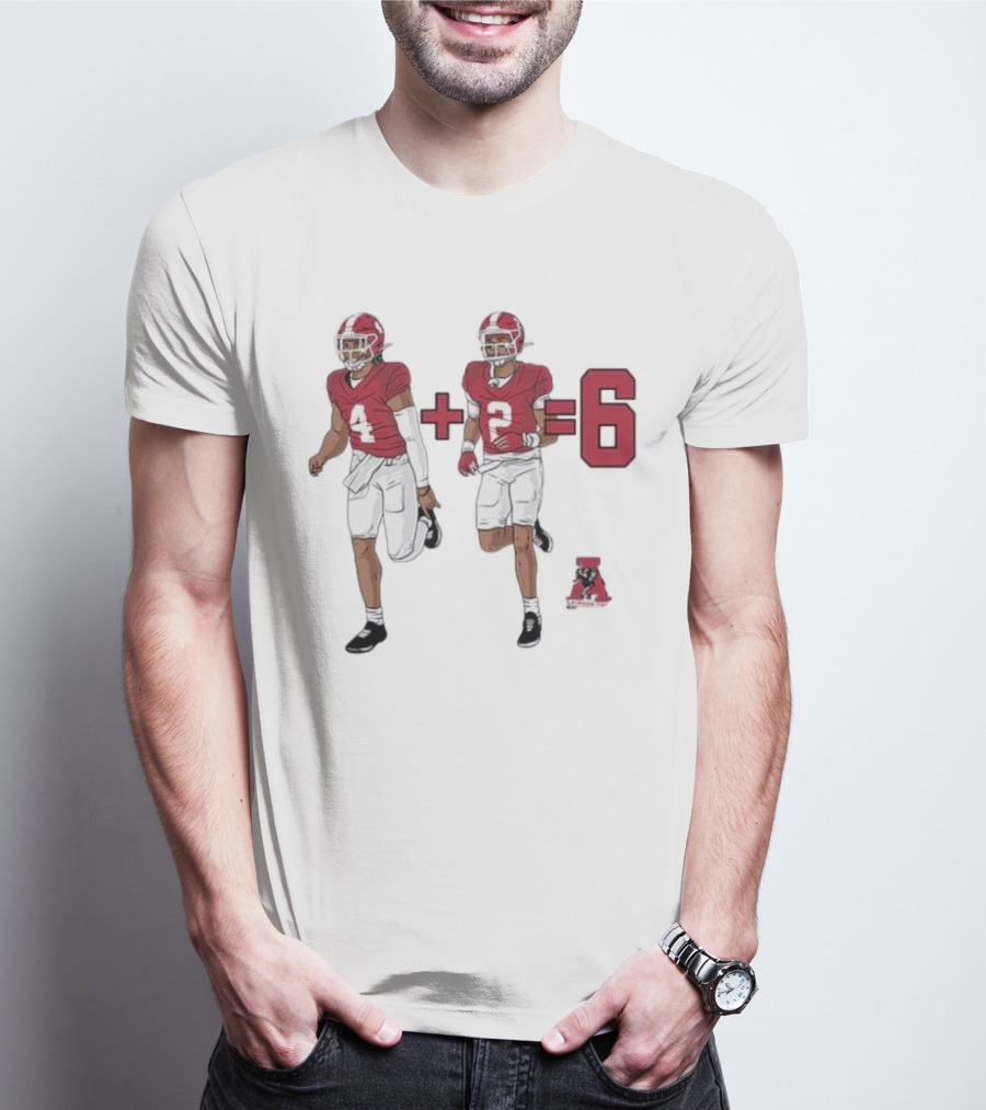 Alabama Crimson Tide Ryan Williams Jalen Milroe 4 + 2 = 6 Cartoon Football Players T-Shirt