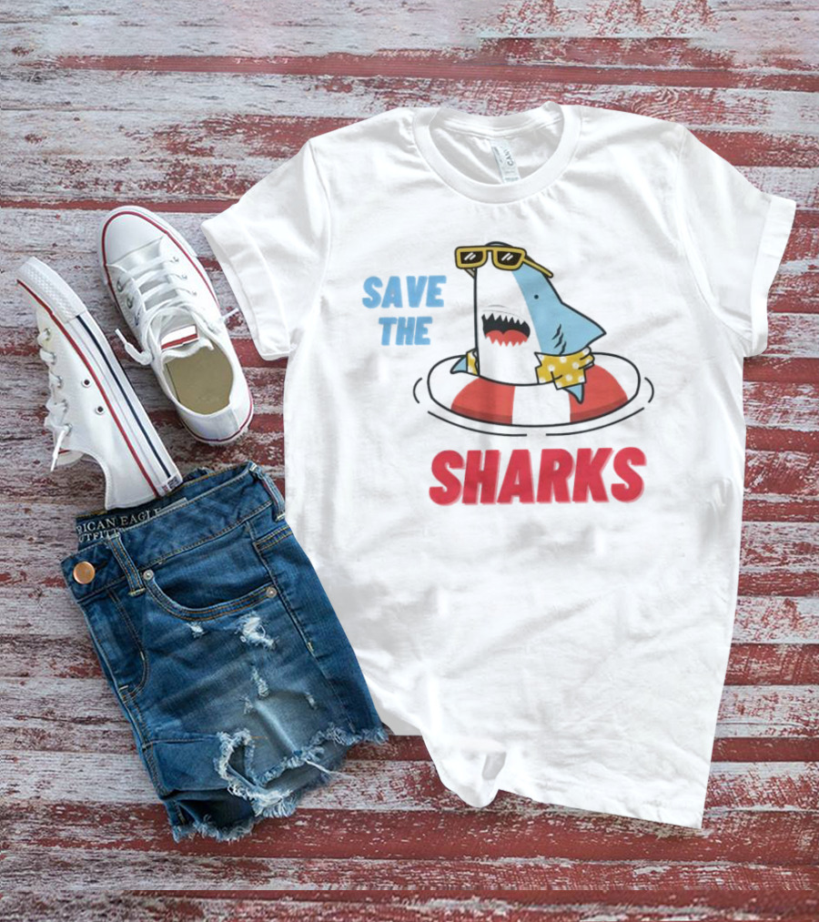 Save The Sharks Sunglasses Summer Float Fun T-Shirt