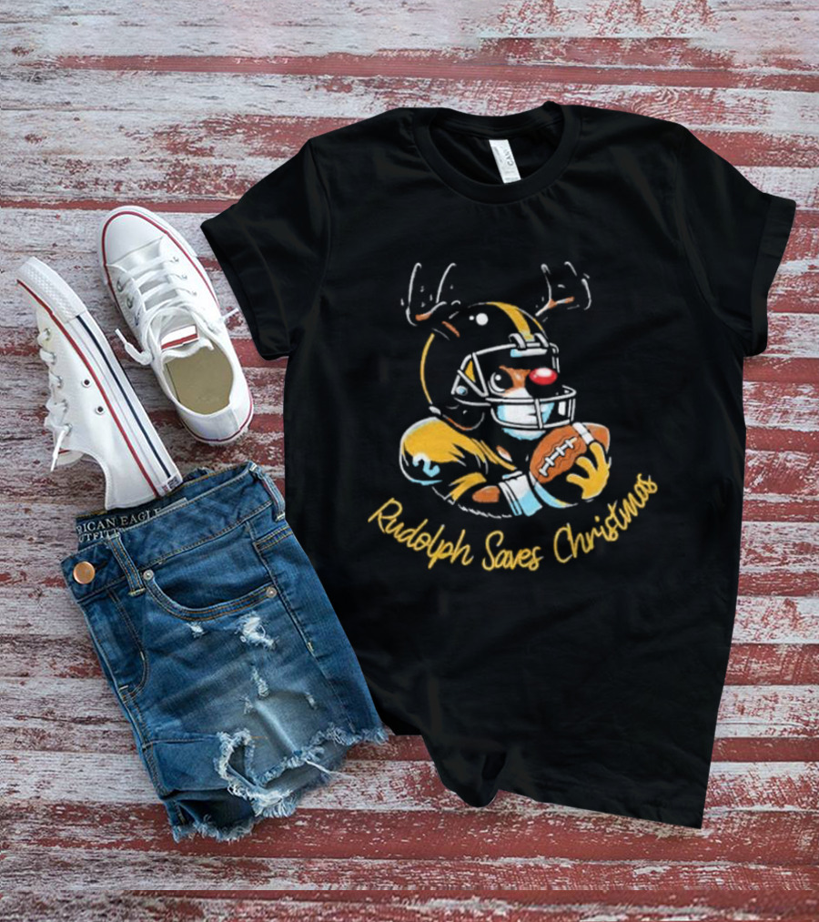 Pittsburgh Steelers Rudolph Saves Christmas Football Reindeer T-Shirt