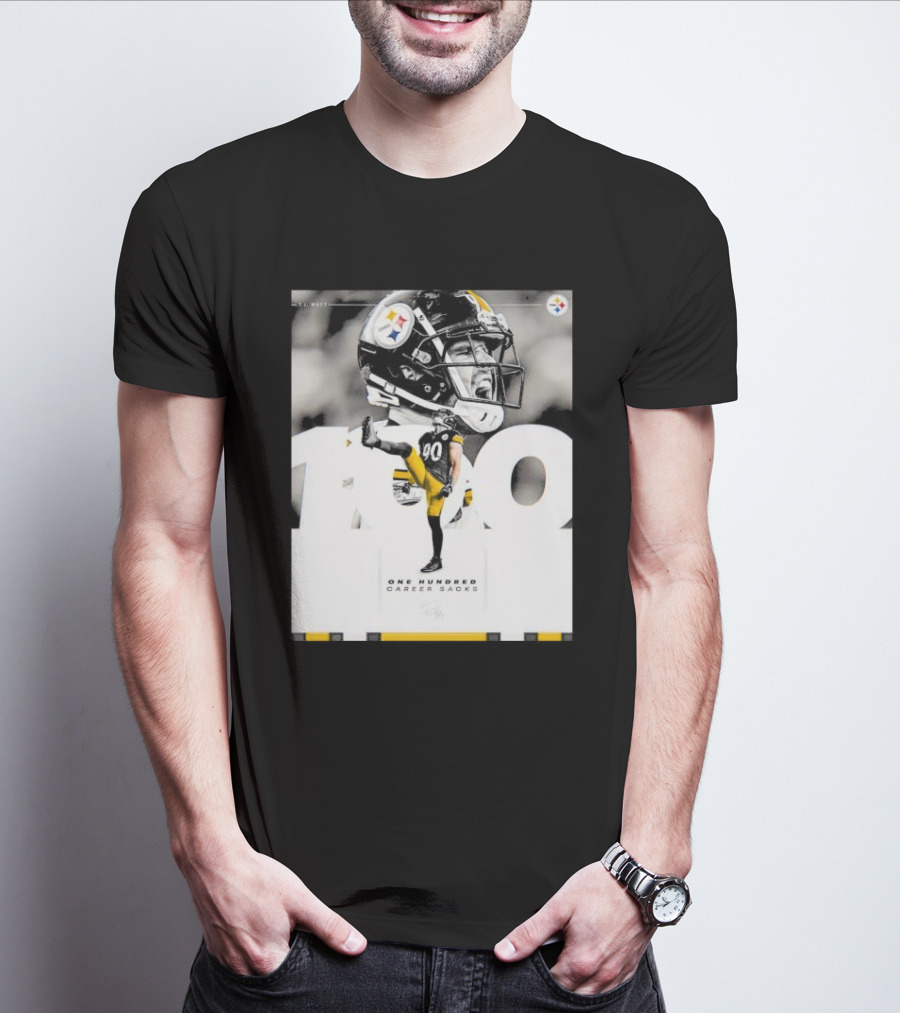 TJ Watt Pittsburgh Steelers 100 Career Sacks Signature T-Shirt
