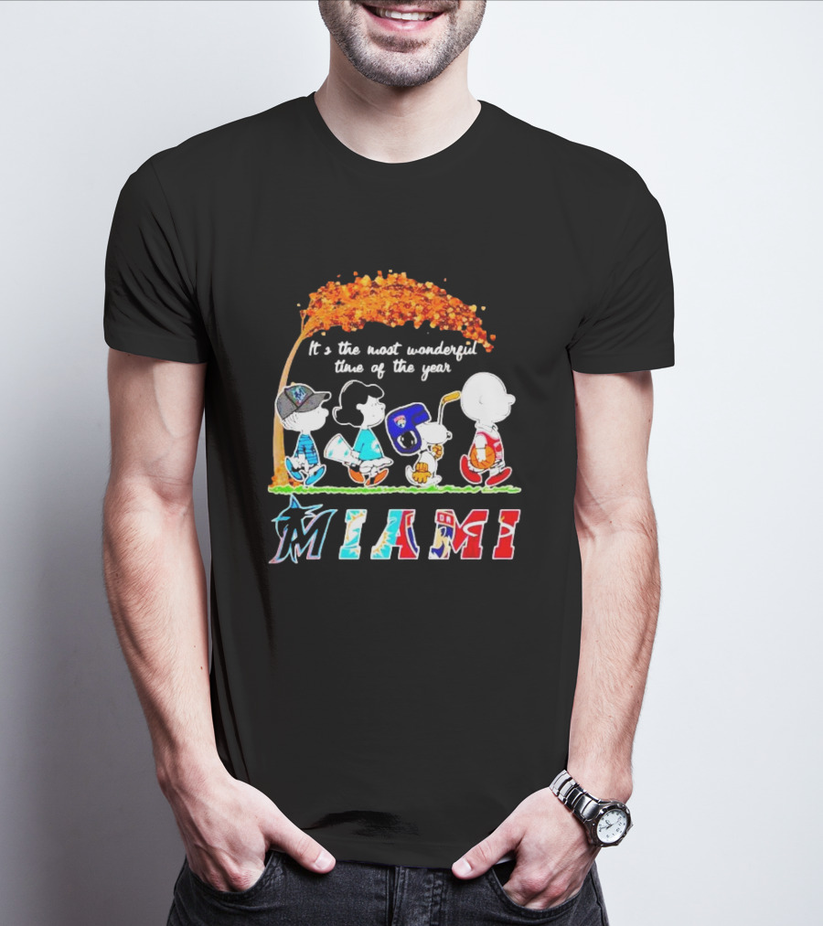 Miami Sports Peanuts Characters Walking Fall It's The Most Wonderful Time Of The Year T-Shirt
