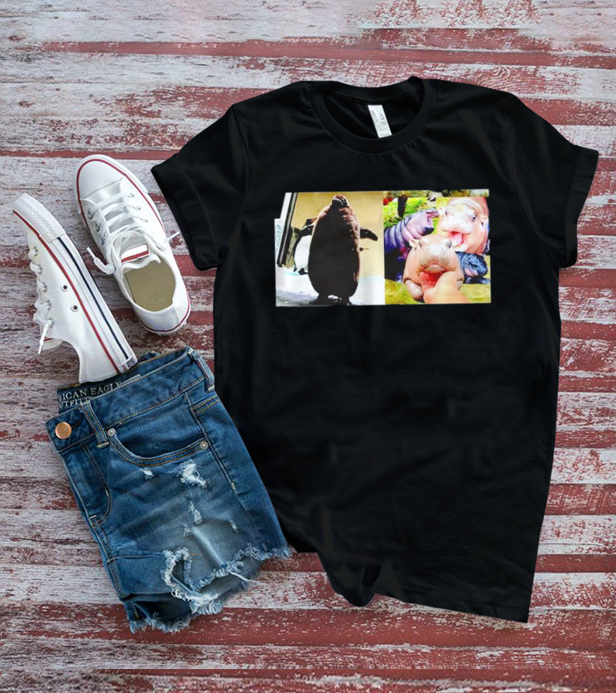 Moo Deng Hippo And Baby Penguin Pesto Family Moments T-Shirt