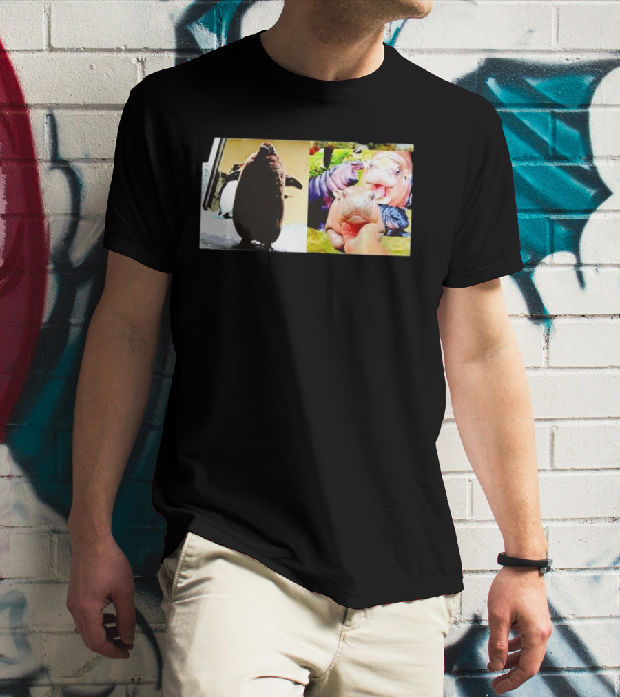 Moo Deng Hippo And Baby Penguin Pesto Family Moments T-Shirt