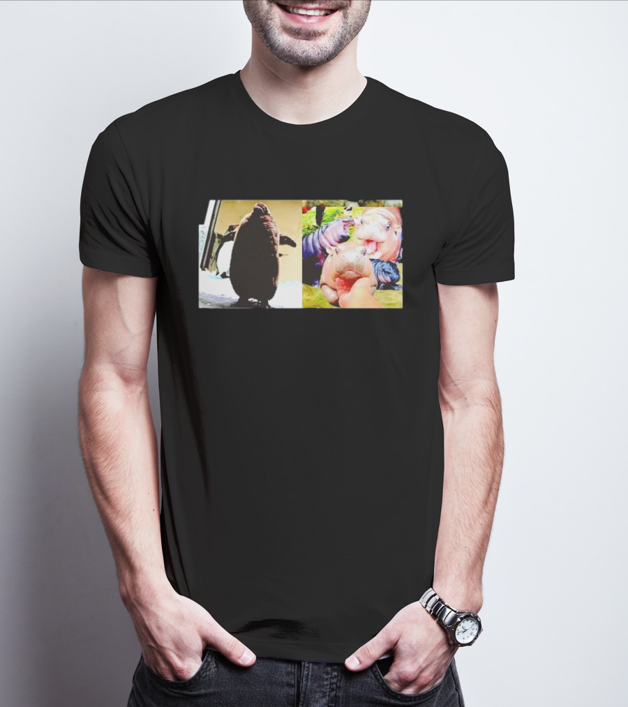 Moo Deng Hippo And Baby Penguin Pesto Family Moments T-Shirt