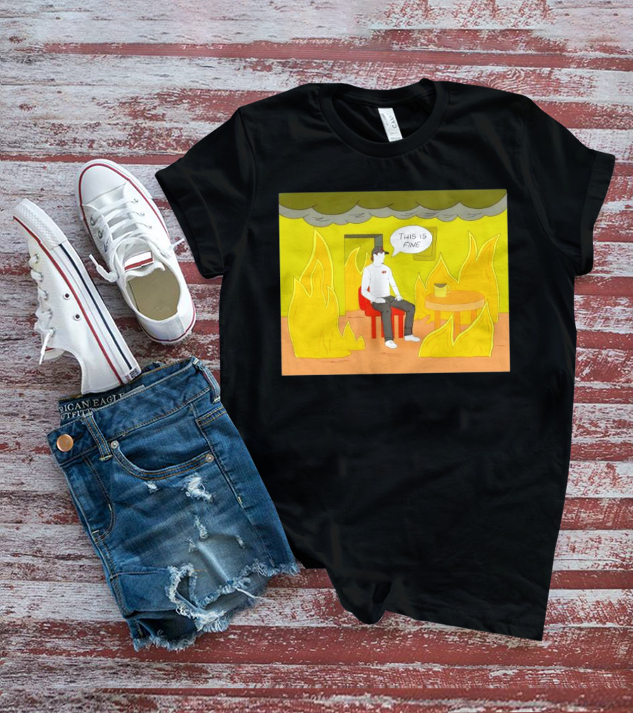 San Francisco 49ers This Is Fine Cartoon Fire Background T-Shirt