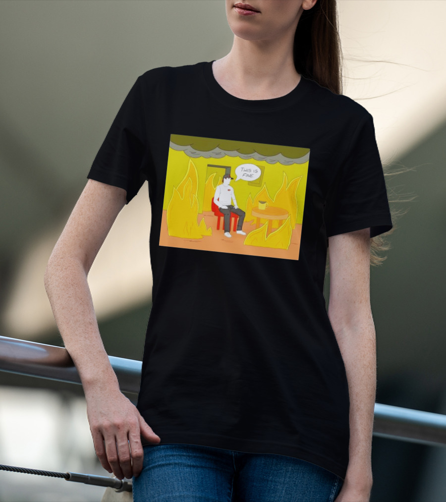 San Francisco 49ers This Is Fine Cartoon Fire Background T-Shirt