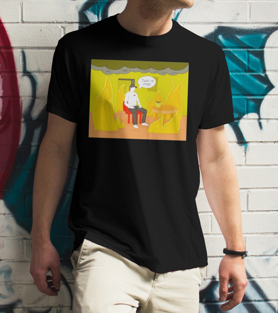 San Francisco 49ers This Is Fine Cartoon Fire Background T-Shirt