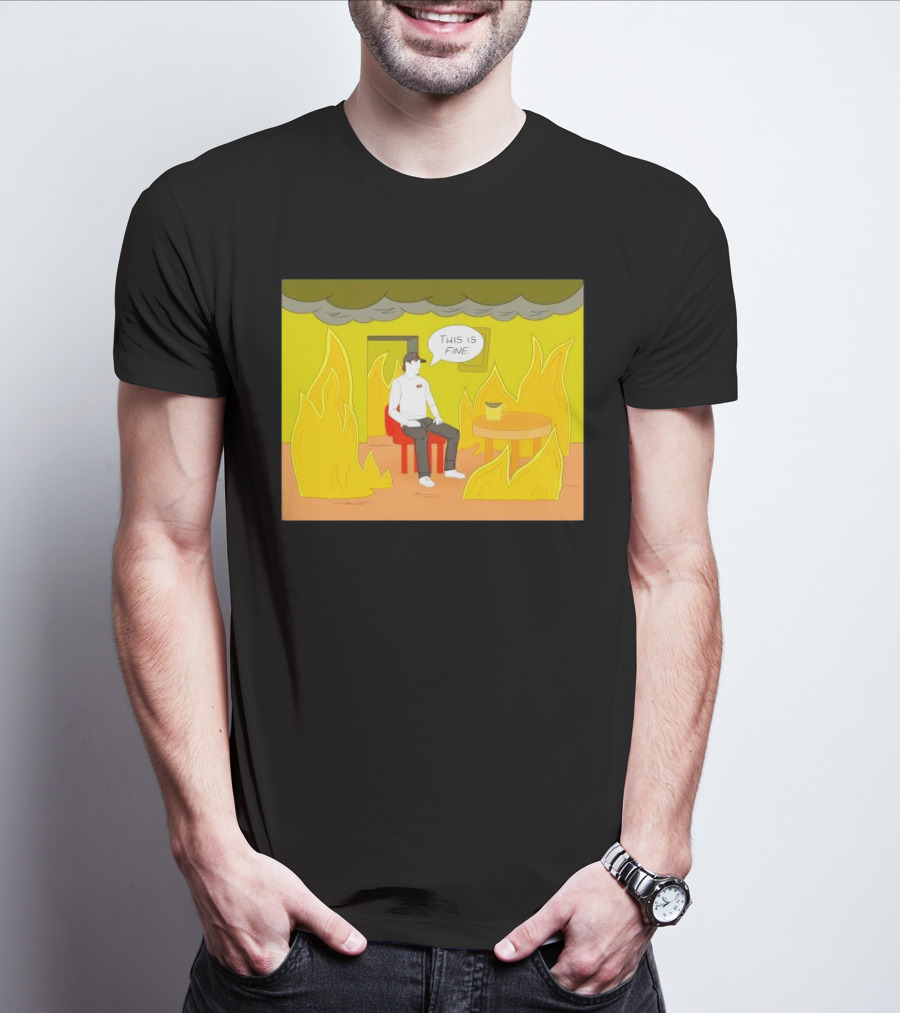 San Francisco 49ers This Is Fine Cartoon Fire Background T-Shirt