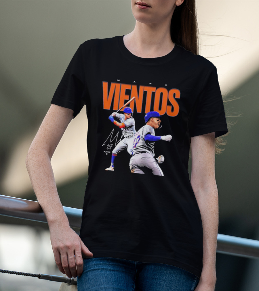 Mark Vientos New York Mets MLB 27 Signature Baseball Action T-Shirt