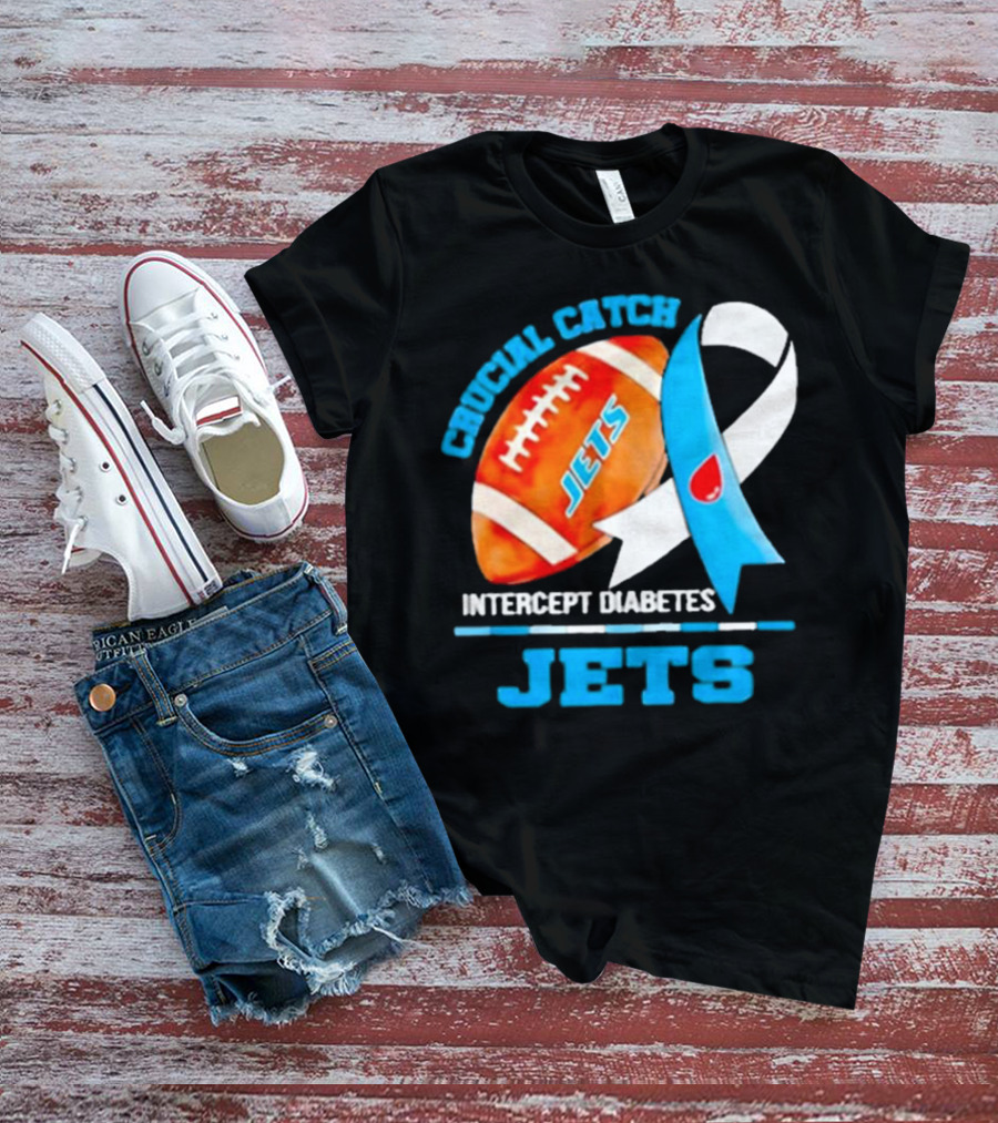 Jets Crucial Catch Football Intercept Diabetes Awareness T-Shirt