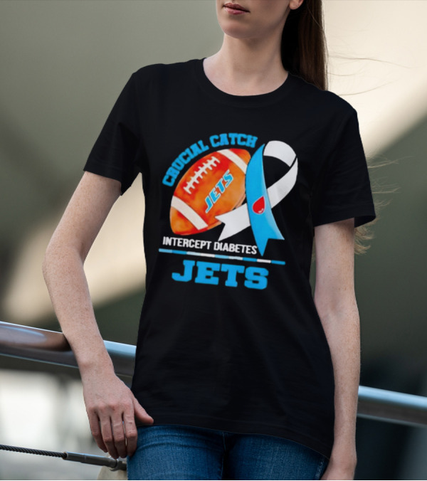 Jets Crucial Catch Football Intercept Diabetes Awareness T-Shirt