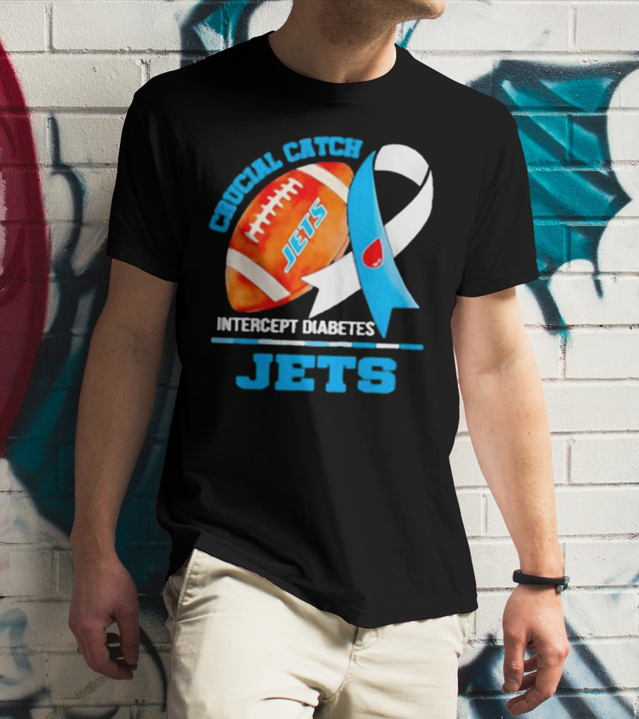 Jets Crucial Catch Football Intercept Diabetes Awareness T-Shirt