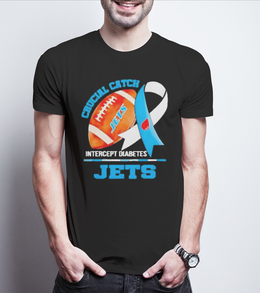 Jets Crucial Catch Football Intercept Diabetes Awareness T-Shirt