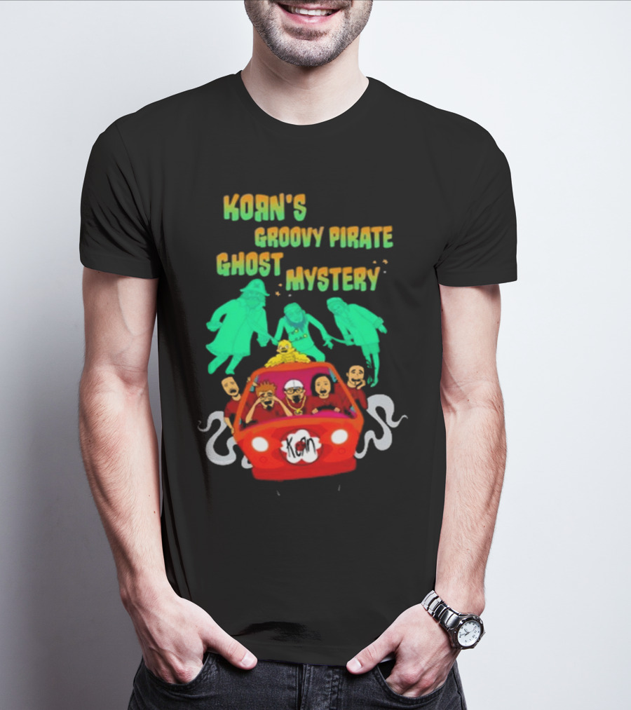 Korn Groovy Pirate Ghost Mystery Band In Red Van With Creepy Specters T-Shirt