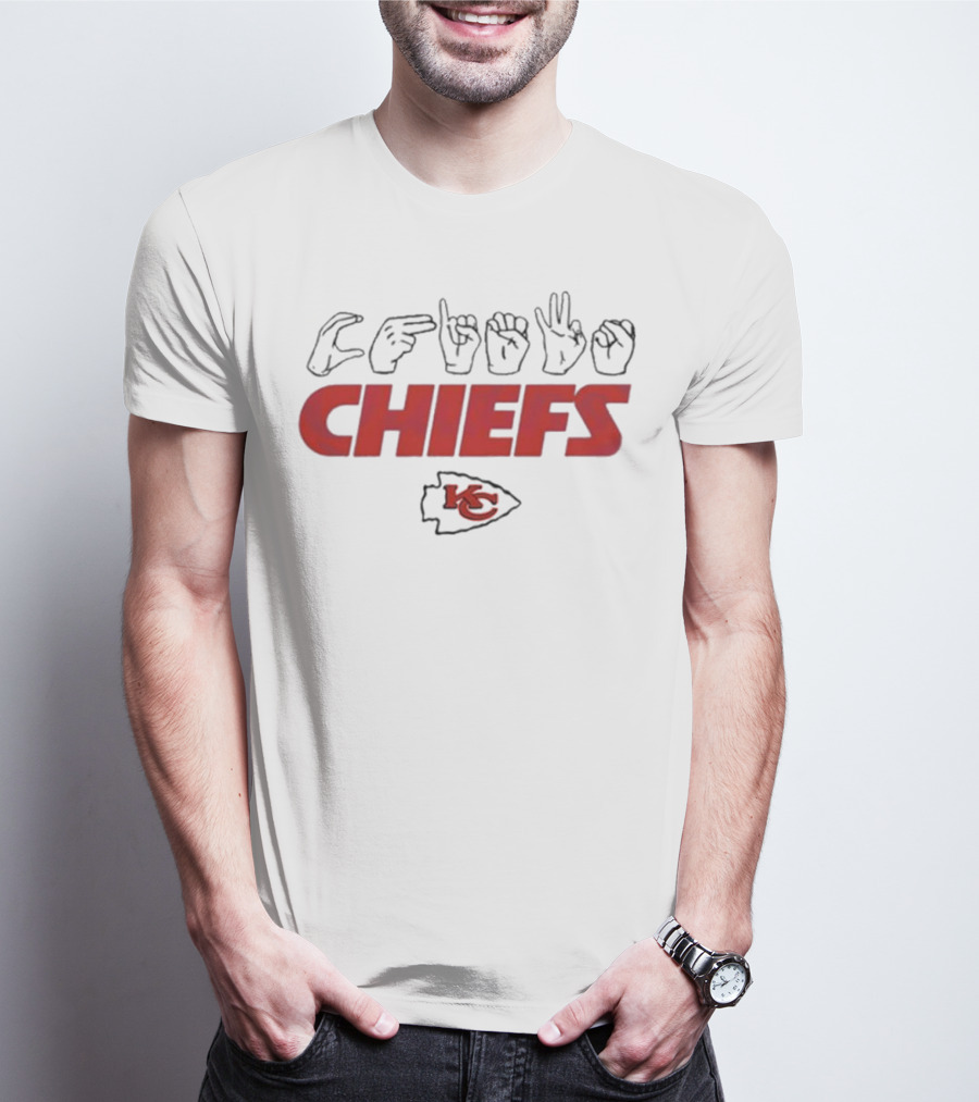 CHIEFS Kansas City Chiefs KC Logo Hand Sign Football T-Shirt