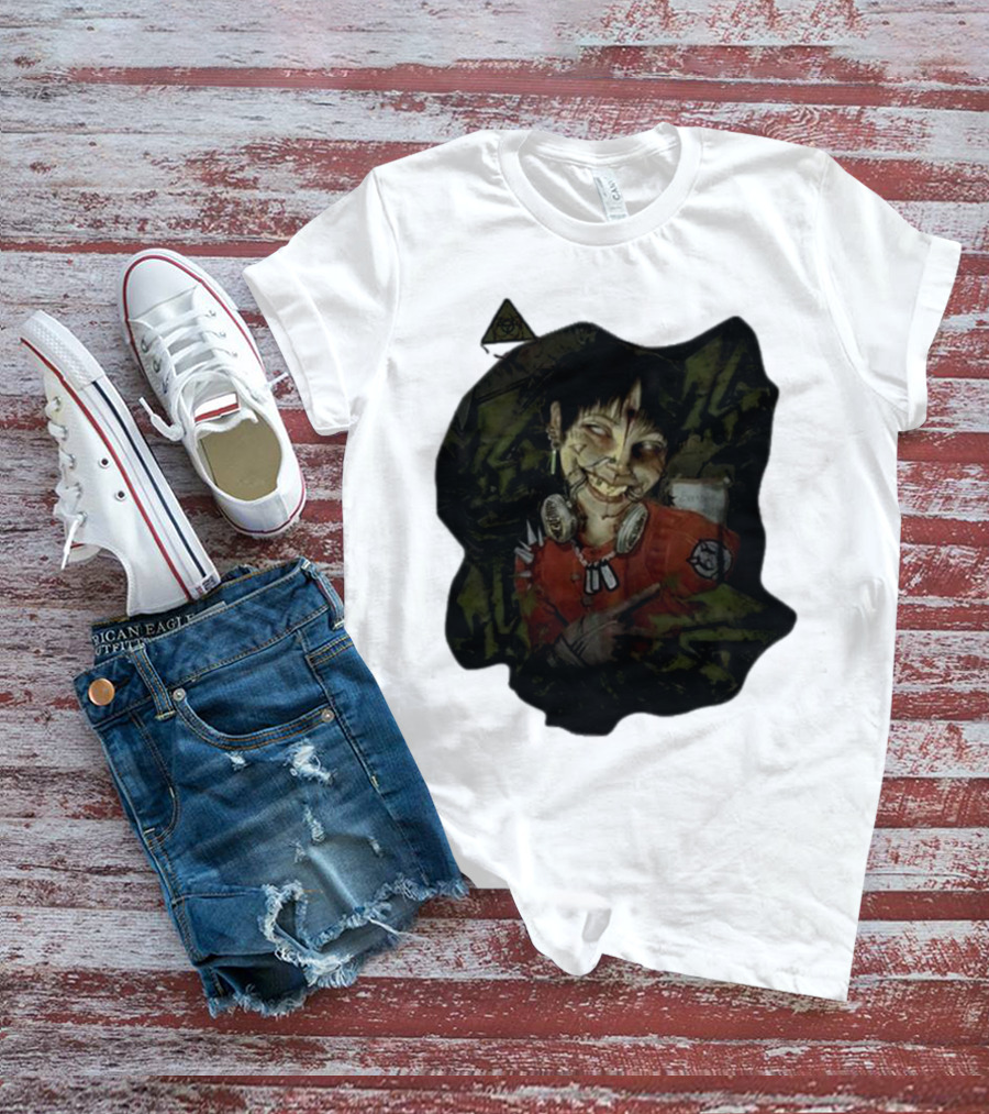 MG Ultra Kid Smiling Masked Figure With Red Outfit And Gas Mask Elements T-Shirt