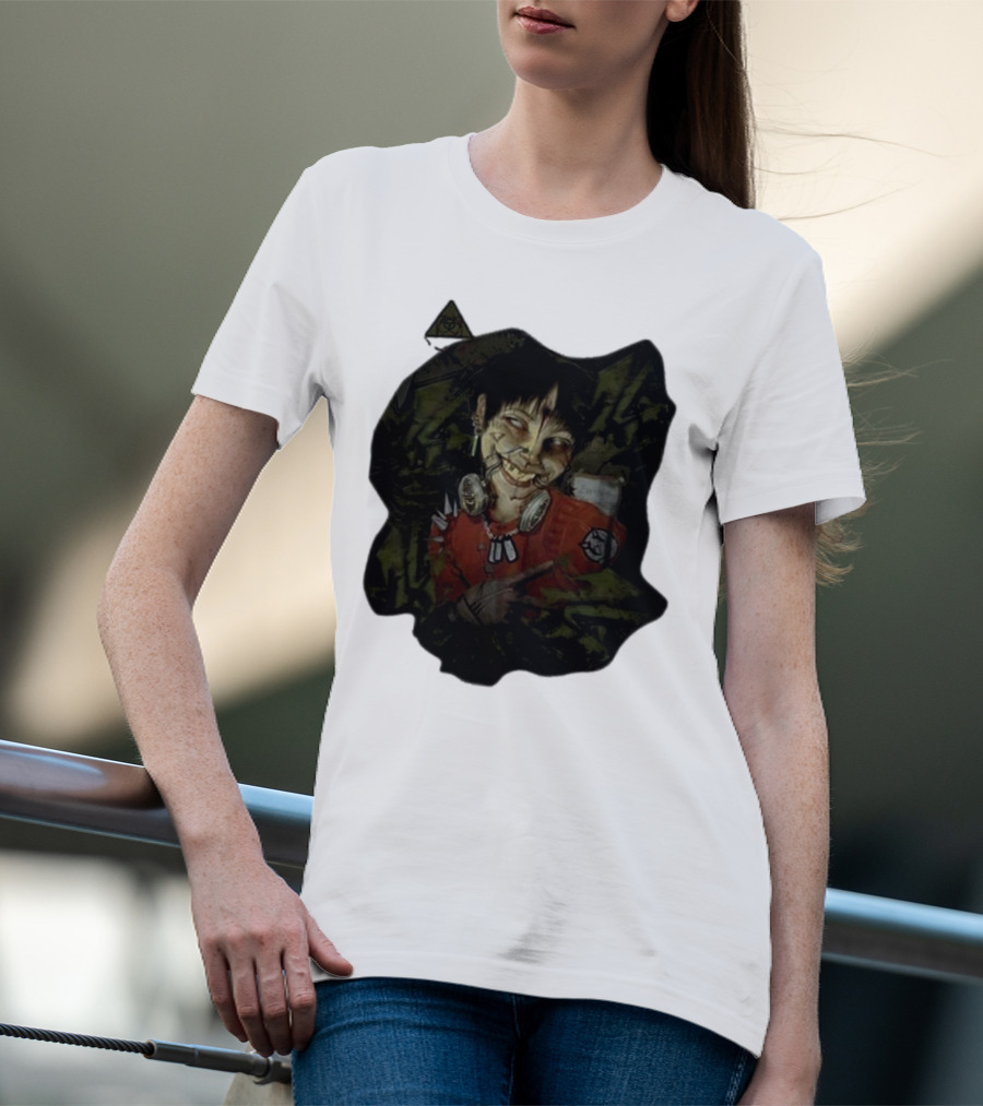 MG Ultra Kid Smiling Masked Figure With Red Outfit And Gas Mask Elements T-Shirt