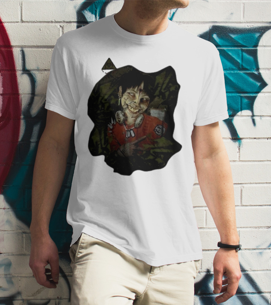 MG Ultra Kid Smiling Masked Figure With Red Outfit And Gas Mask Elements T-Shirt