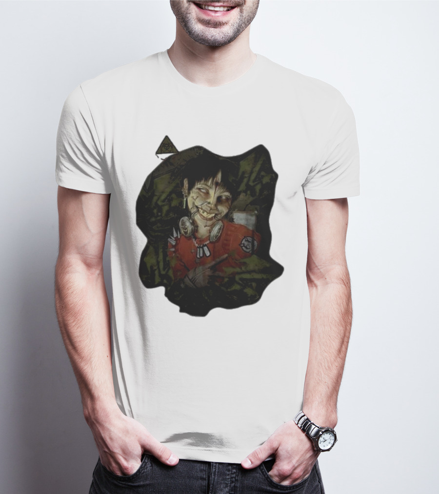 MG Ultra Kid Smiling Masked Figure With Red Outfit And Gas Mask Elements T-Shirt