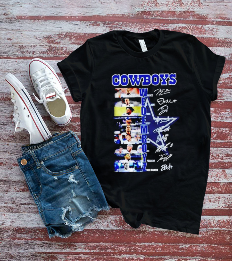 COWBOYS WE DEM BOYZ Dak Prescott DeMarcus Lawrence Trevon Diggs Brett Maher Tony Pollard CeeDee Lamb Zack Martin Dallas Players Signatures T-Shirt