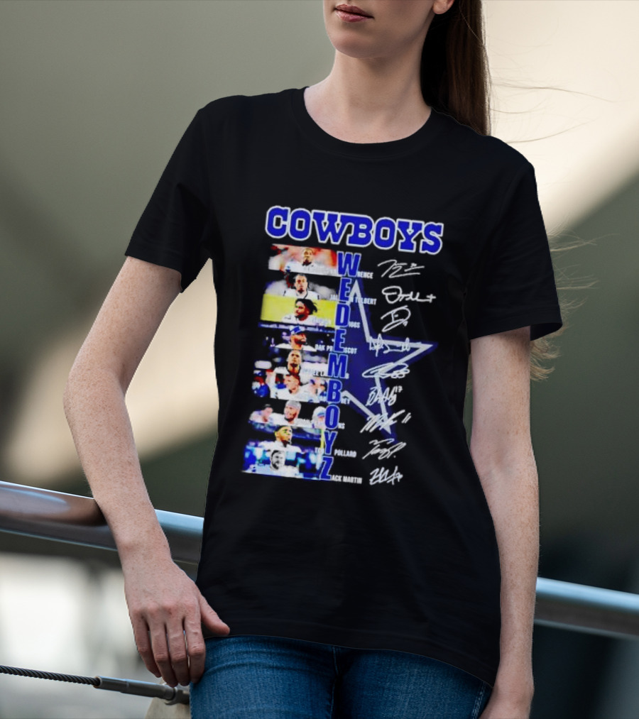 COWBOYS WE DEM BOYZ Dak Prescott DeMarcus Lawrence Trevon Diggs Brett Maher Tony Pollard CeeDee Lamb Zack Martin Dallas Players Signatures T-Shirt