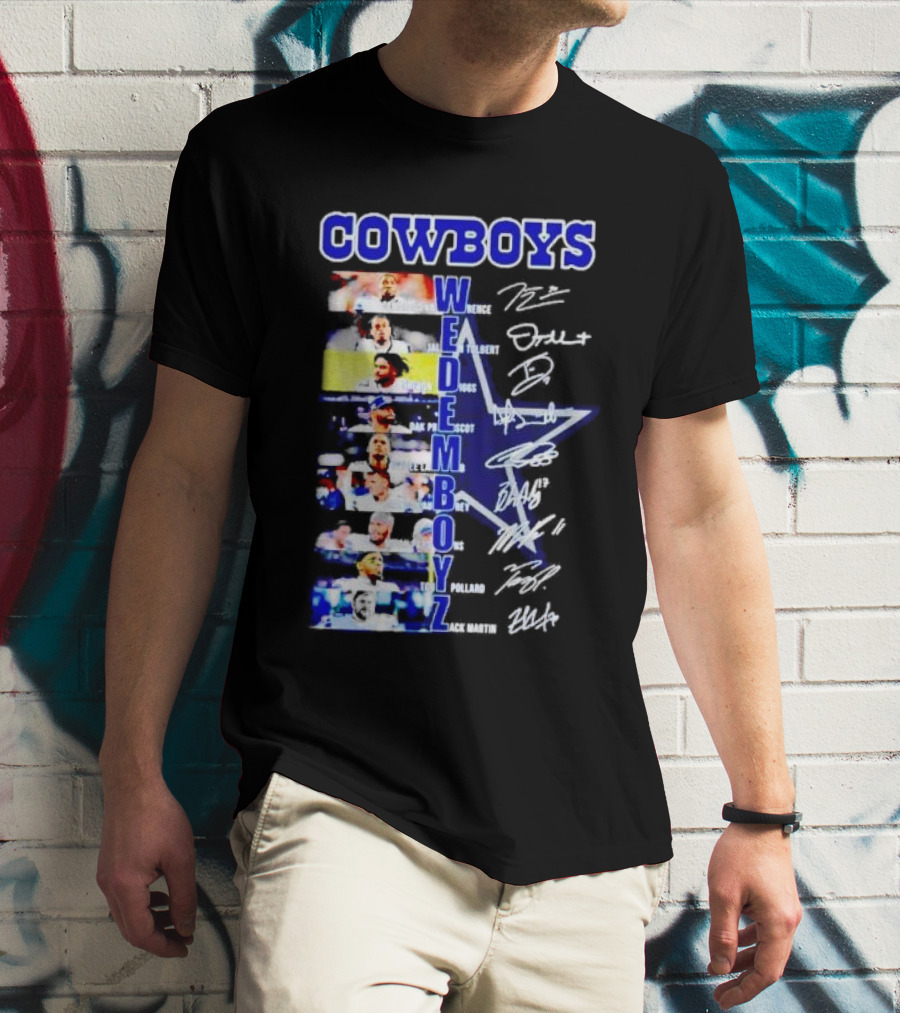 COWBOYS WE DEM BOYZ Dak Prescott DeMarcus Lawrence Trevon Diggs Brett Maher Tony Pollard CeeDee Lamb Zack Martin Dallas Players Signatures T-Shirt