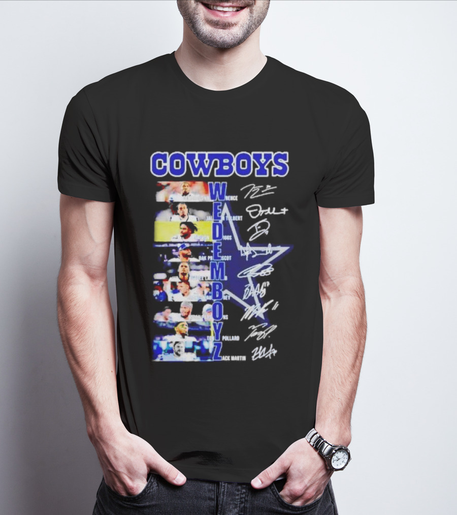 COWBOYS WE DEM BOYZ Dak Prescott DeMarcus Lawrence Trevon Diggs Brett Maher Tony Pollard CeeDee Lamb Zack Martin Dallas Players Signatures T-Shirt