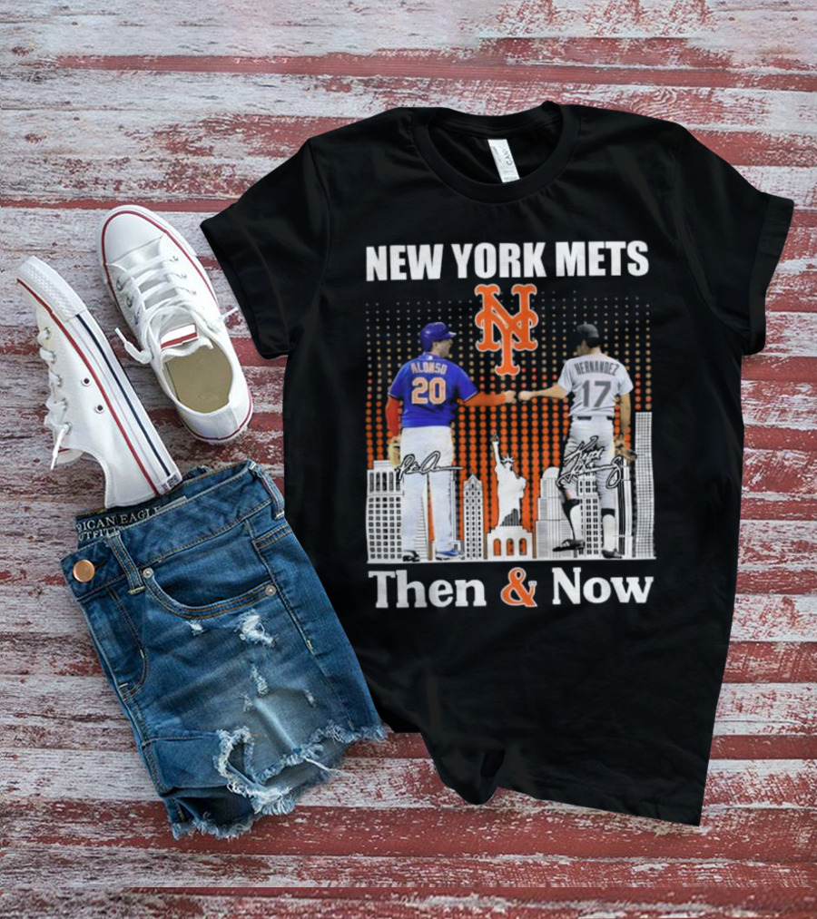 New York Mets Then And Now Pete Alonso Keith Hernandez Signatures T-Shirt