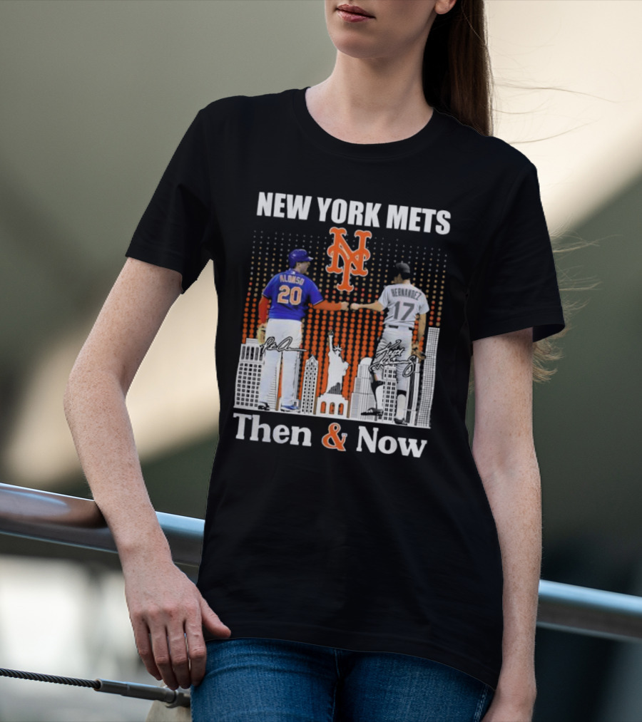 New York Mets Then And Now Pete Alonso Keith Hernandez Signatures T-Shirt