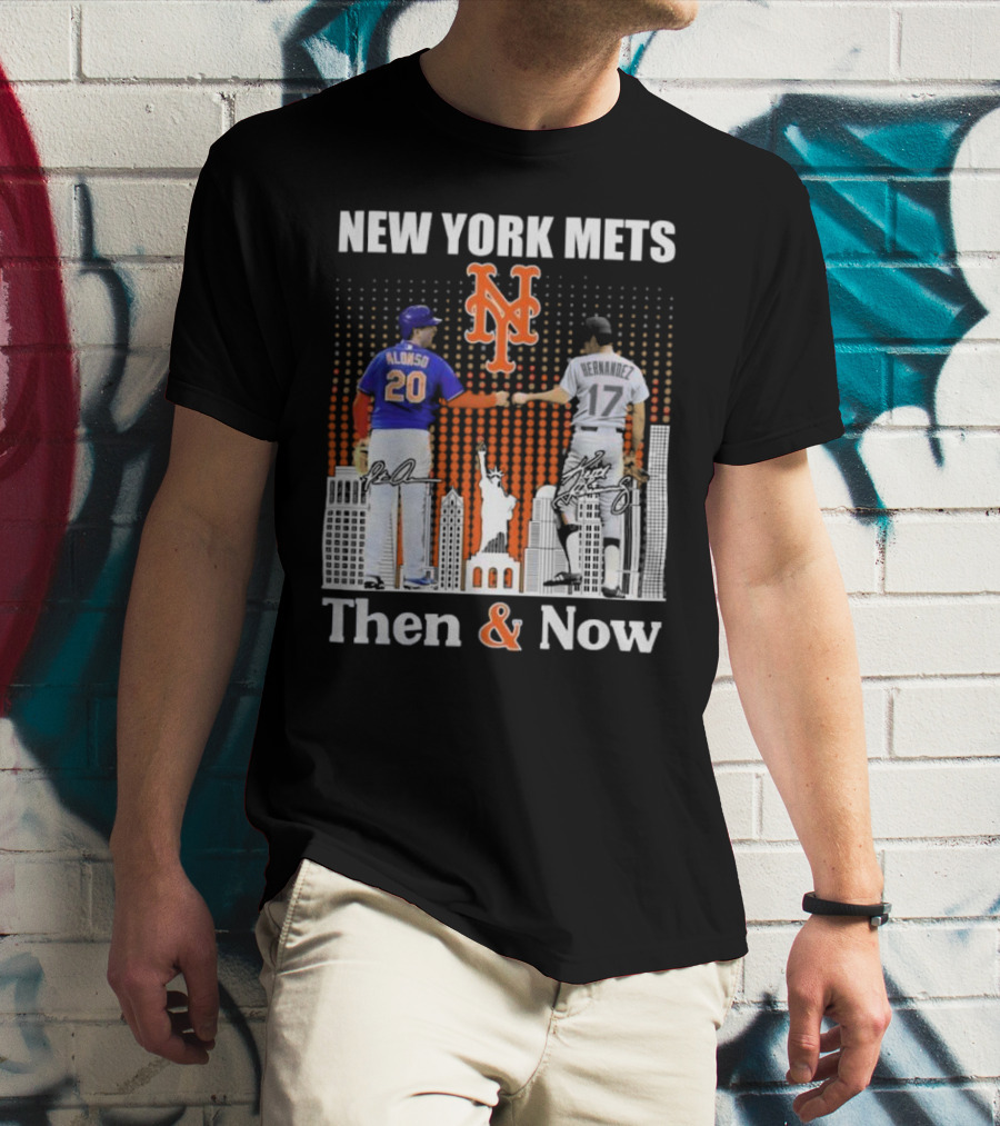 New York Mets Then And Now Pete Alonso Keith Hernandez Signatures T-Shirt