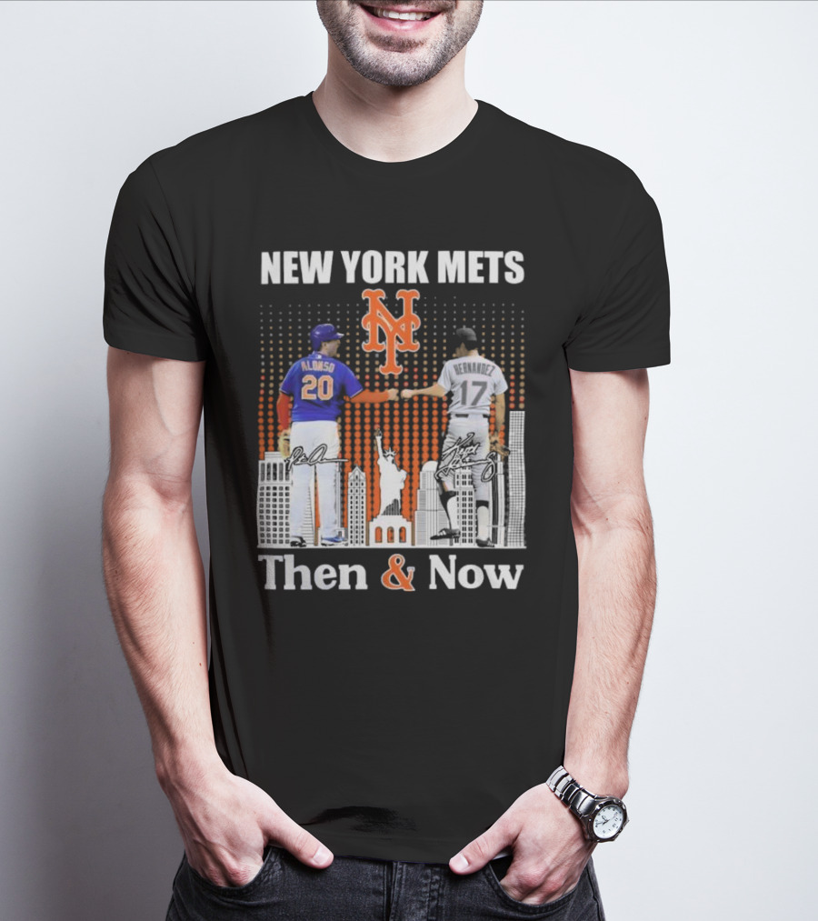 New York Mets Then And Now Pete Alonso Keith Hernandez Signatures T-Shirt