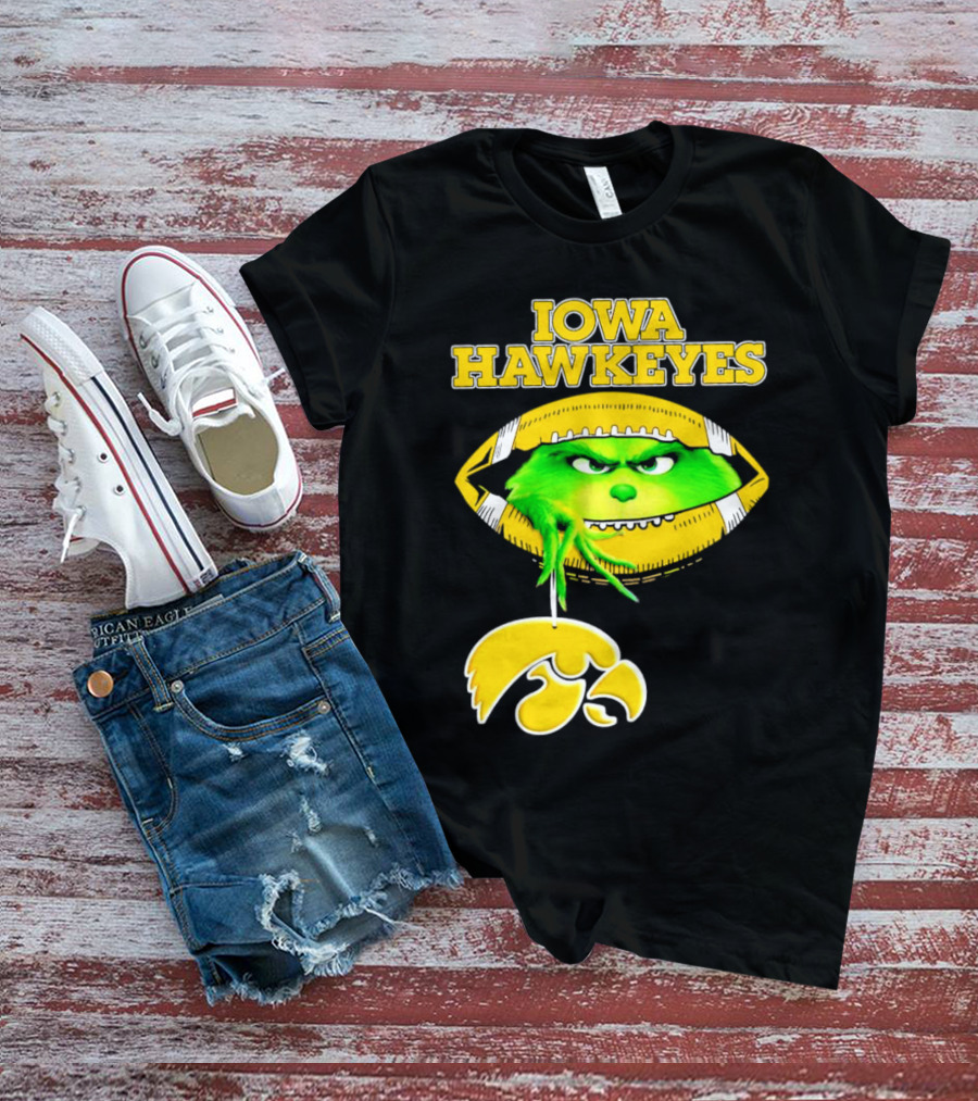Iowa Hawkeyes Grinch Football Christmas T-Shirt