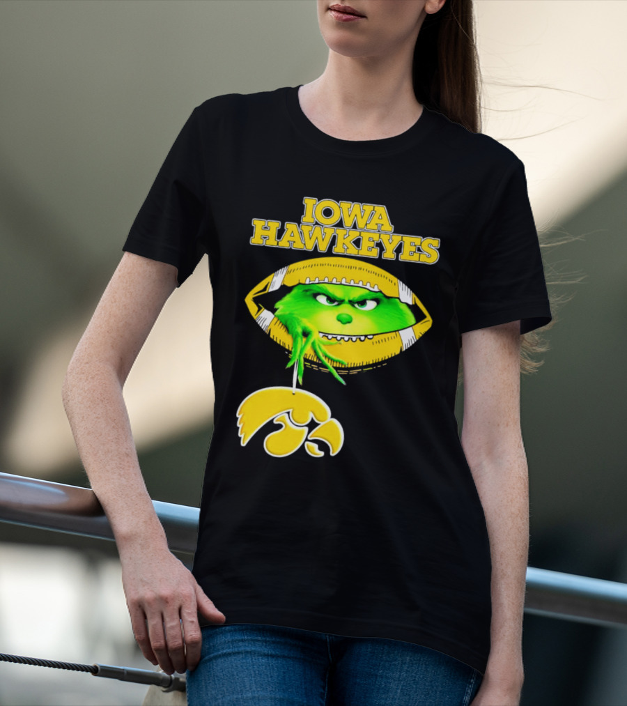Iowa Hawkeyes Grinch Football Christmas T-Shirt