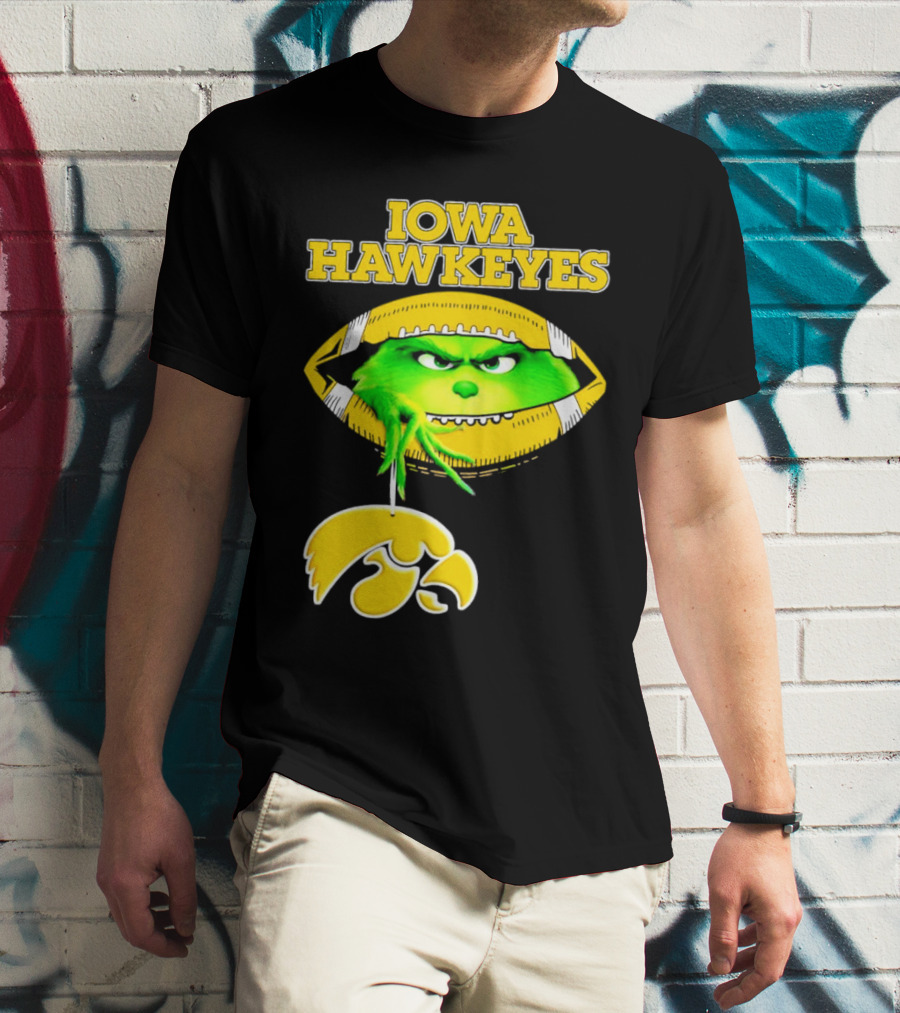Iowa Hawkeyes Grinch Football Christmas T-Shirt