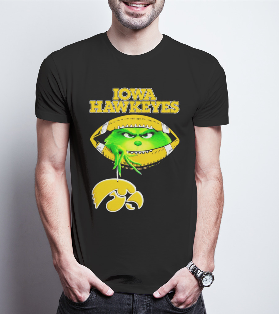 Iowa Hawkeyes Grinch Football Christmas T-Shirt