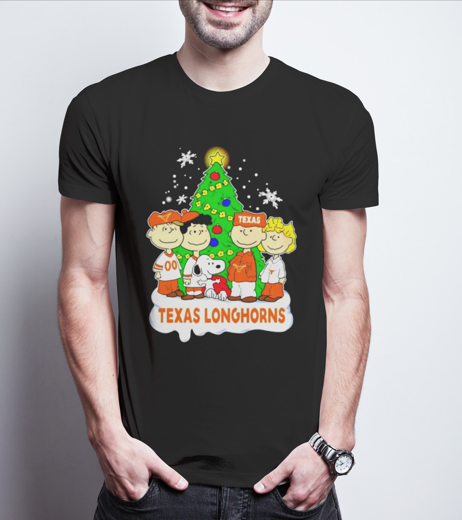 Texas Longhorns Peanuts Characters Christmas Tree T-Shirt