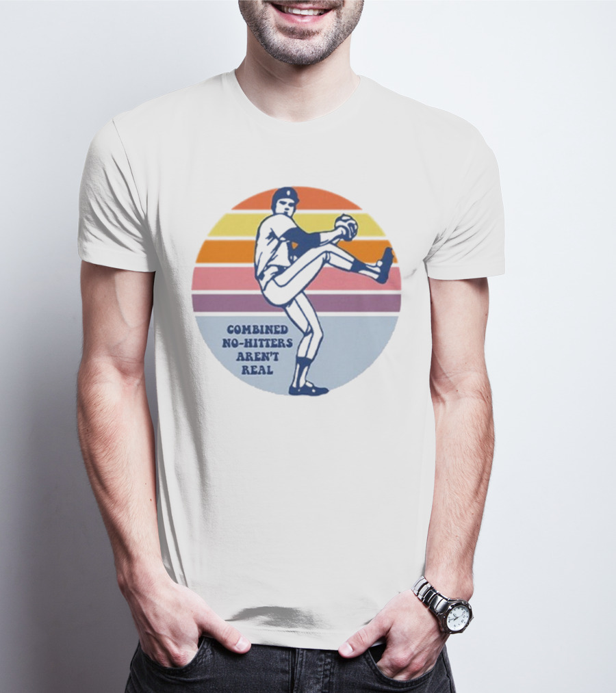 Combined No-Hitters Aren’t Real Vintage Baseball Pitcher Retro Stripes T-Shirt