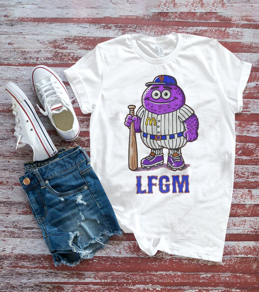 LFGM New York Mets Grimace Cartoon Baseball Bat Character T-Shirt