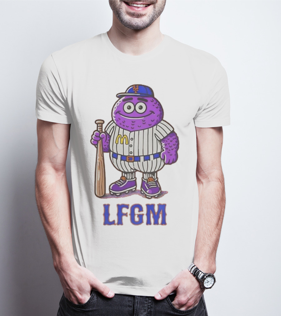 LFGM New York Mets Grimace Cartoon Baseball Bat Character T-Shirt