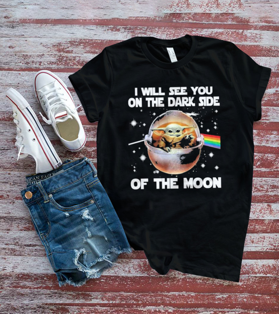 I Will See You On The Dark Side Of The Moon Baby Yoda Rainbow Light Beam T-Shirt
