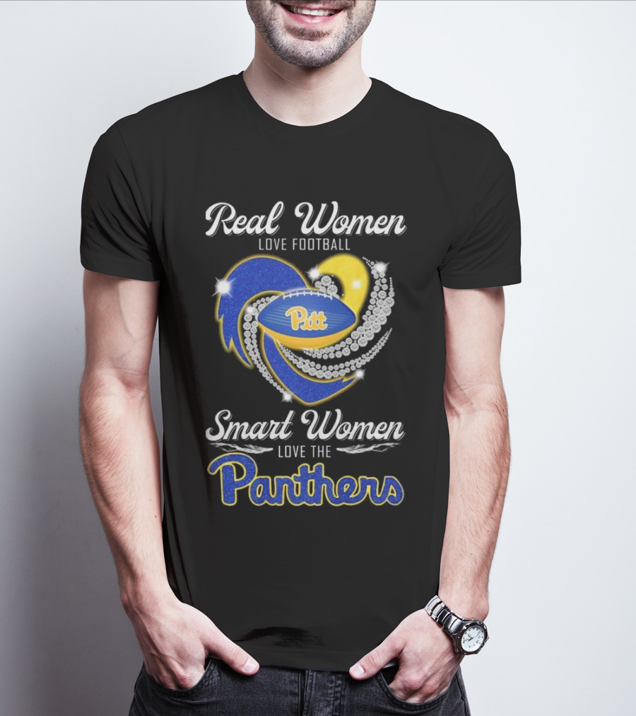 Real Women Love Football Smart Women Love The Pitt Panthers Diamond Heart T-Shirt