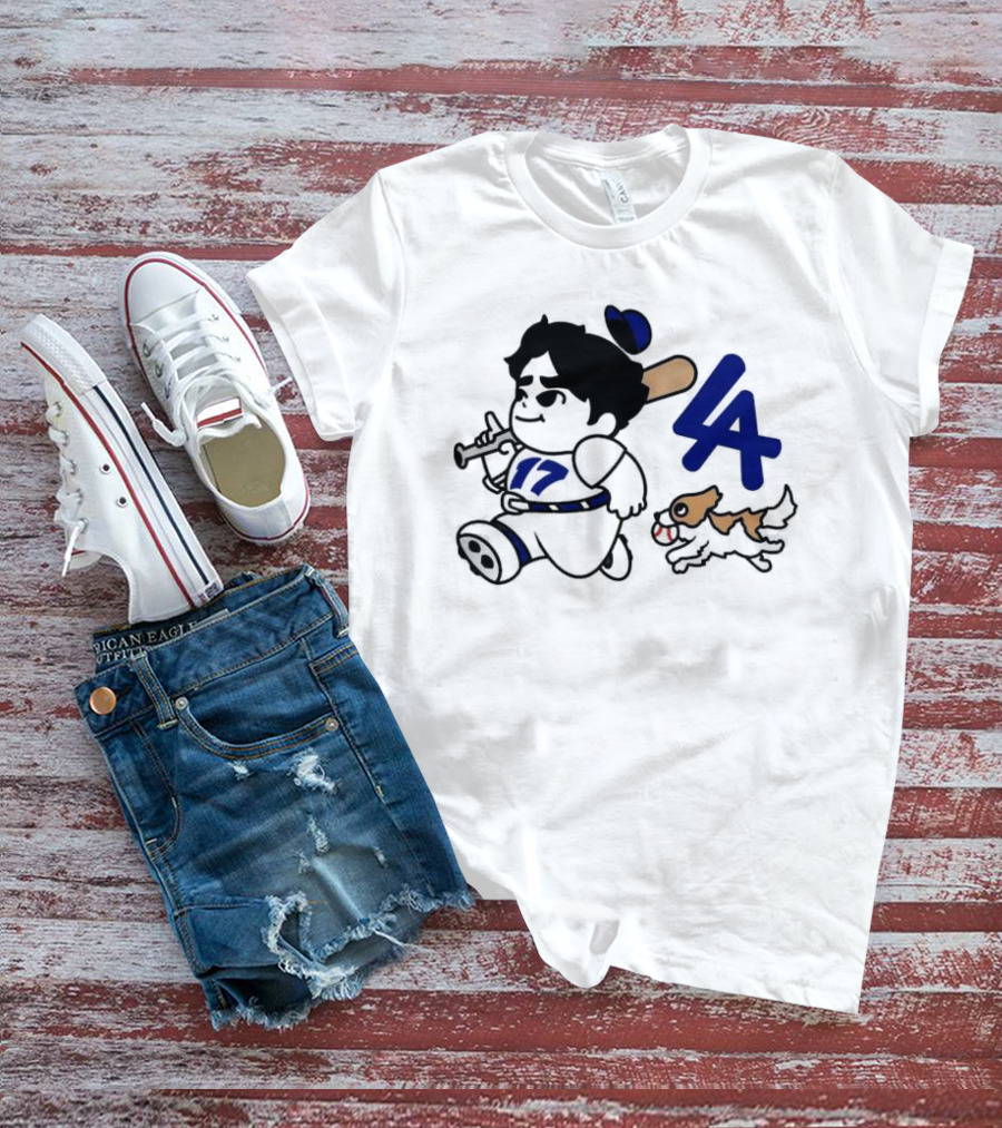 Chunkytani 10oz Fleece LA Baseball Dog And Player With Bat 17 T-Shirt
