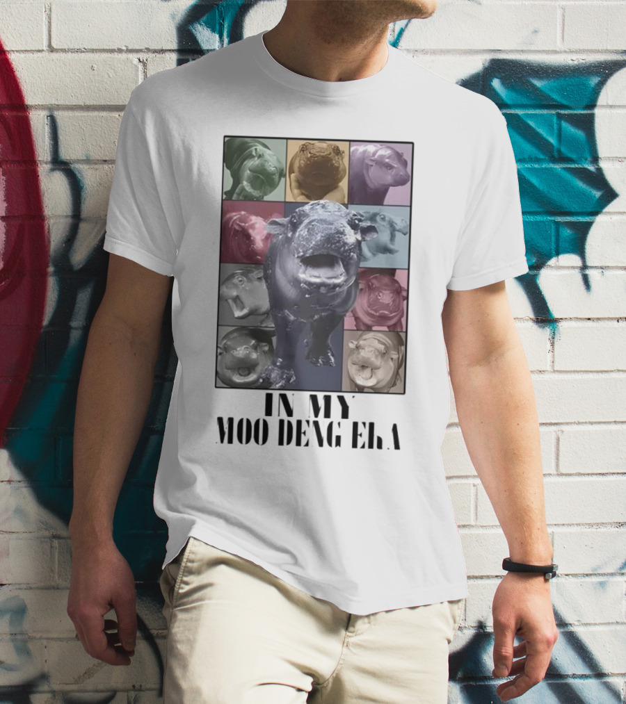 In My Moo Deng Era Colorful Cow Pop Art Collage T-Shirt