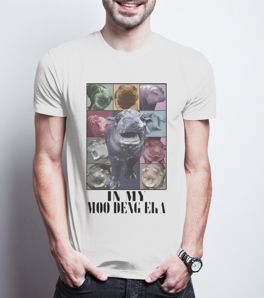 In My Moo Deng Era Colorful Cow Pop Art Collage T-Shirt