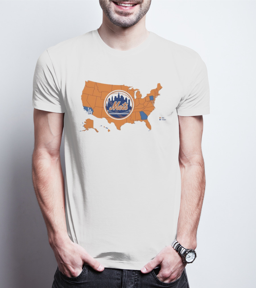 Map Of America Rooting For New York Mets In NLCS MLB With Mets And Dodgers T-Shirt